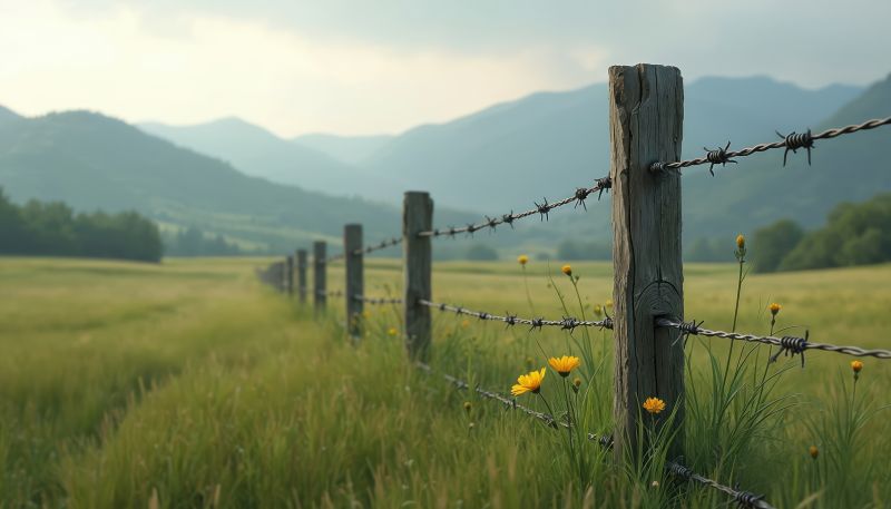 Barb Wire Fence in Rural Setting